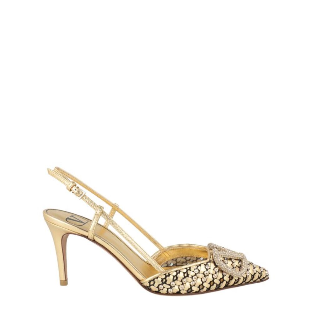 Valentino VLogo Signature Metallic Slingback Pumps Gold Womens
